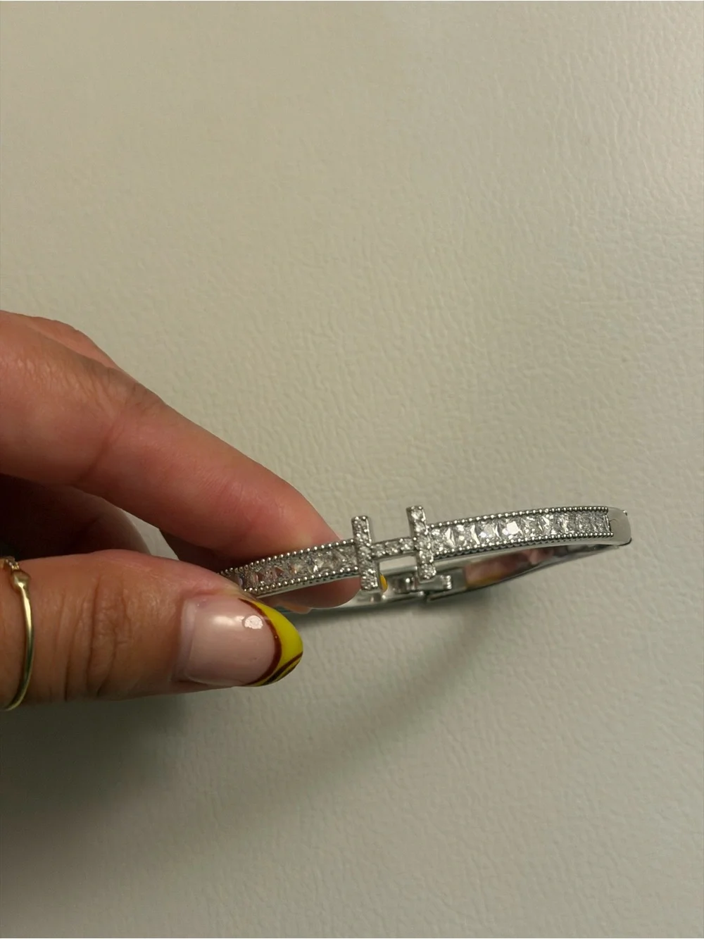 Silver-Tone Crystal h Bangle Bracelet